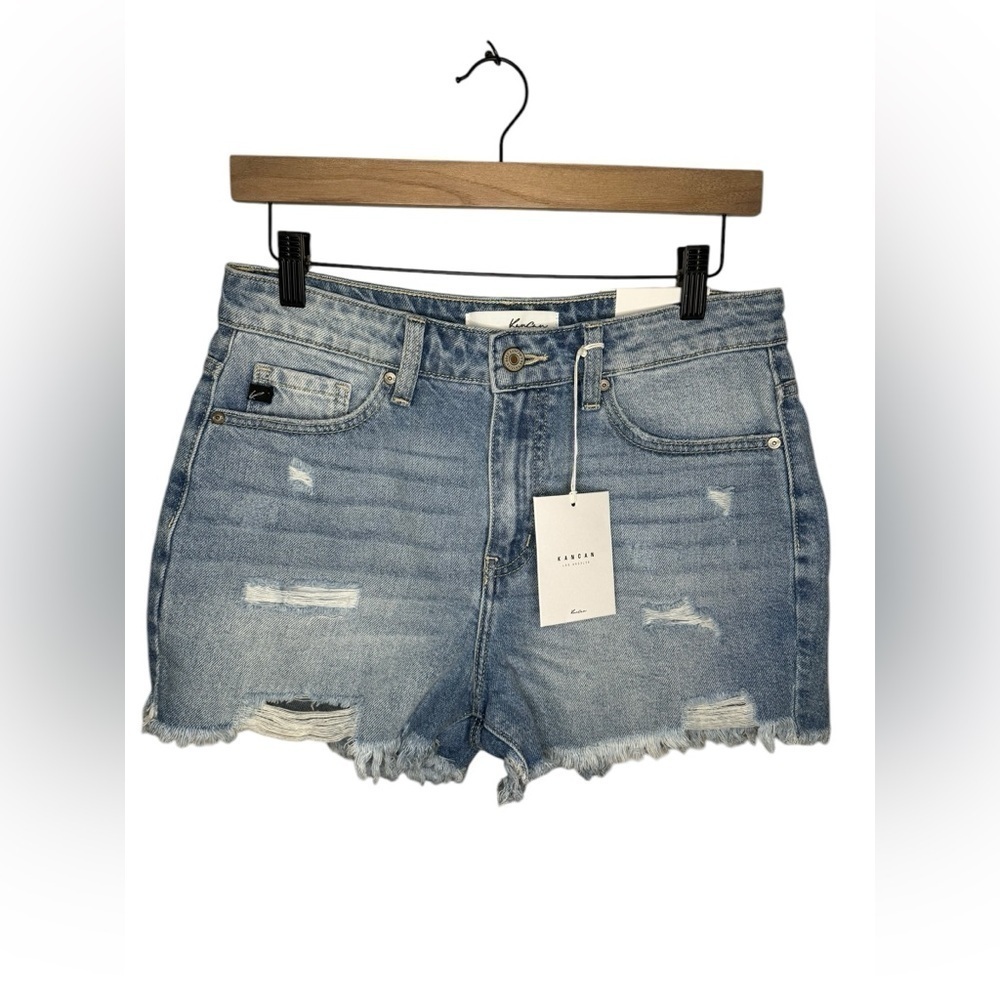 Kancan High Rise Disressed Denim Shorts Size M